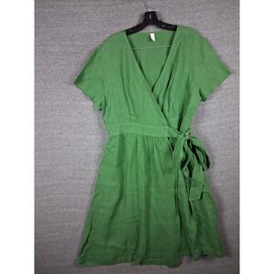 Grae Cove Womens Dress Large Green 100% Linen Wrap Pockets Coastal Resort